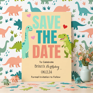 Kids Dino Birthday Party Save The Date Invitation