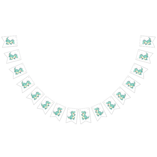 Kids Dino Mite!  Cute Dinosaur Birthday T Rex Bunting Flags (All)