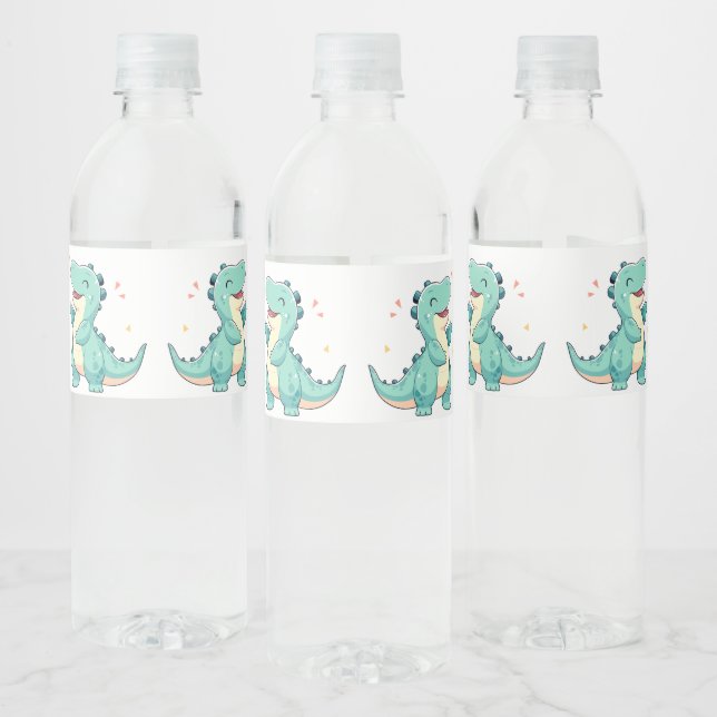 Kids Dino Mite! Cute Dinosaur Birthday T Rex Water Bottle Label (Bottles)