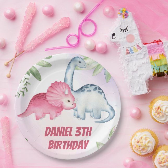 Kids Dinosaur 3rd Birthday Party Paper Plate (Party)