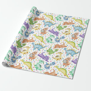 Kids dinosaur animal white colour birthday gift  wrapping paper