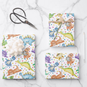 Kids dinosaur animal white colour birthday gift wrapping paper sheet