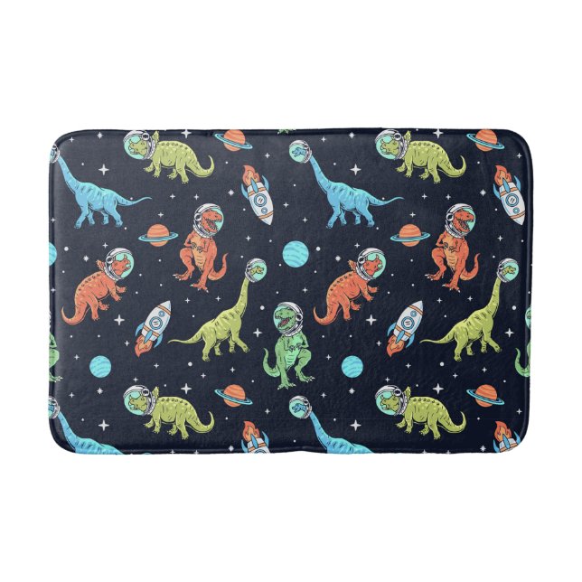 Kids Dinosaur Astronaut Pattern Bath Mat (Front)