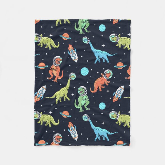 Kids Dinosaur Astronaut Pattern Fleece Blanket (Front)