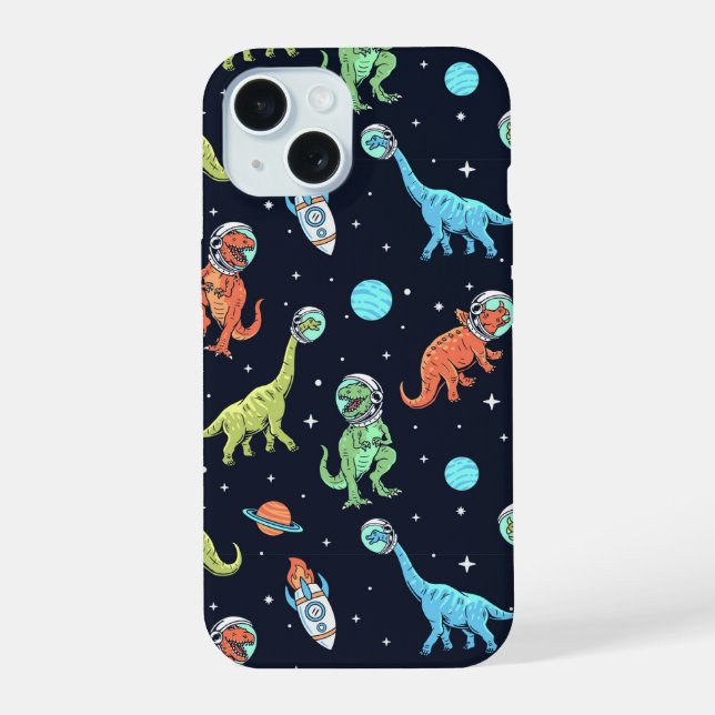 Kids Dinosaur Astronaut Pattern iPhone 15 Case (Back)