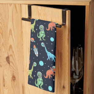 Kids Dinosaur Astronaut Pattern Kitchen Towel