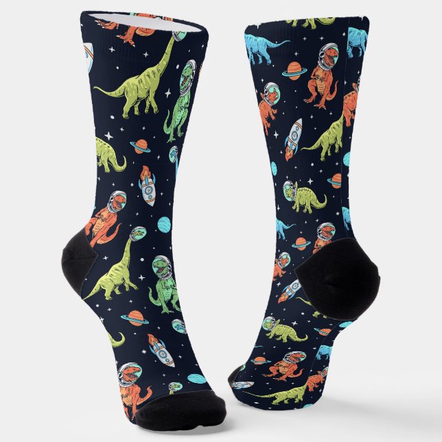 Kids Dinosaur Astronaut Pattern Socks (Angled)