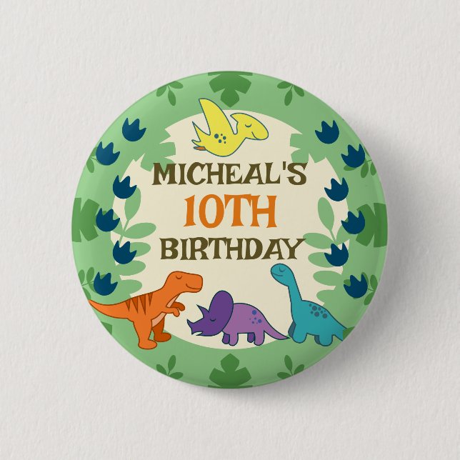 Kids Dinosaur Birthday 2 Inch Round Button (Front)
