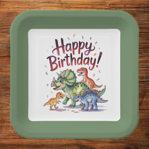 Kids Dinosaur Birthday Paper Plate