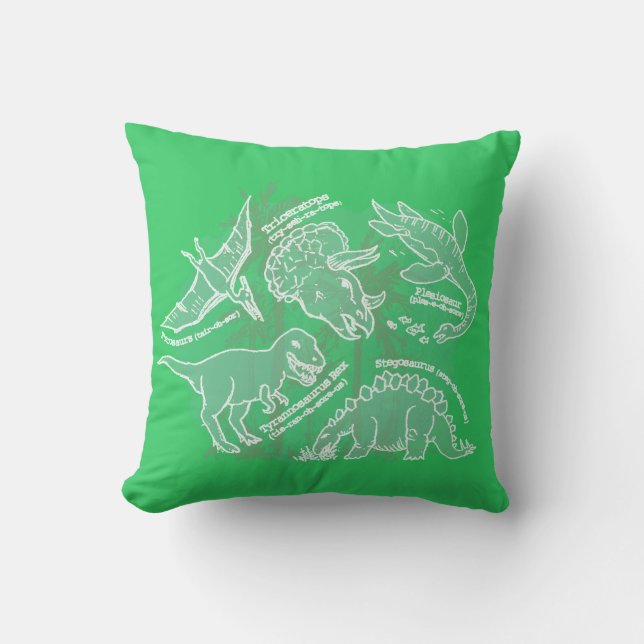 Kids Dinosaur bright green pillow cushion (Front)