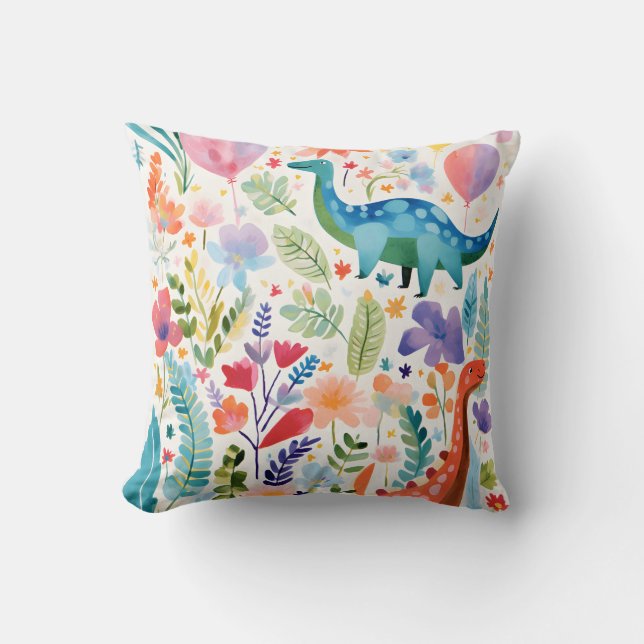 Kids' Dinosaur Custom Throw Pillow (Front)