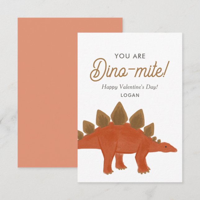 Kids Dinosaur Dinomite Classroom Valentine Day Card (Front/Back)