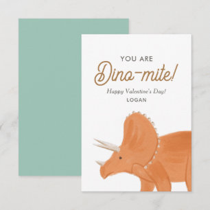Kids Dinosaur Dinomite Classroom Valentine Day Card