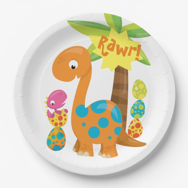 Kids Dinosaur Easter Egg Party Personalized Paper Plate (Front)
