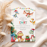 Kids Dinosaur Eighth Birthday Party Invitation<br><div class="desc">Take the fun of birthdays and the magic of Christmas, add a dash of prehistoric adventure, and you've got our Christmas Dinosaur Themed Birthday Party Invitations! Perfect for winter birthdays, these unique invites merge festive lights, Christmas trees, and playful dinos sporting Santa attires. Unwrap this exciting offer and make your...</div>