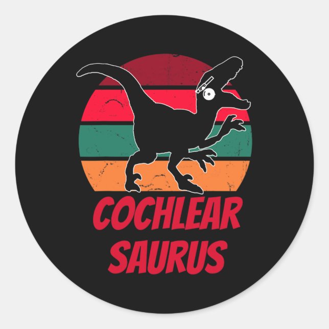 Kids Dinosaur Hearing Loss Awareness Cochlear Impl Classic Round Sticker (Front)