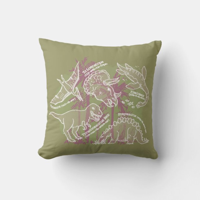 Kids Dinosaur Jungle green pillow cushion (Front)