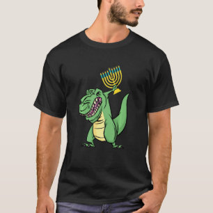 Kids Dinosaur Menorah Hanukkah TRex Chanukah Jewi T-Shirt