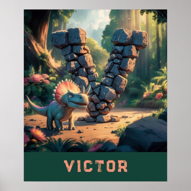 *~* Kids Dinosaur  Monogram AP71 Letter V Poster (Front)