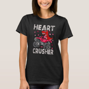 Kids Dinosaur Monster Truck Rex Valentines Hearts T-Shirt