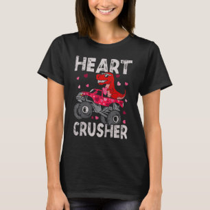 Kids Dinosaur Monster Truck Rex Valentines Hearts T-Shirt