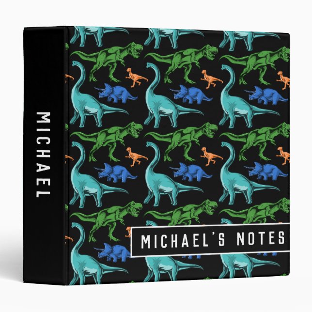 Kids Dinosaur Pattern Personalized Name School Binder (Front/Spine)