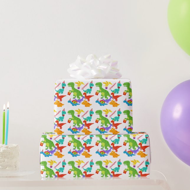 Kids Dinosaur Personalized Birthday  Wrapping Paper (Party Gifts)