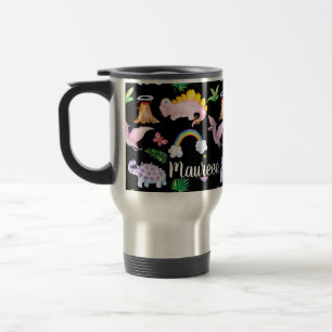 Kids' Dinosaur Rainbow Watercolor Jungle Pattern Travel Mug