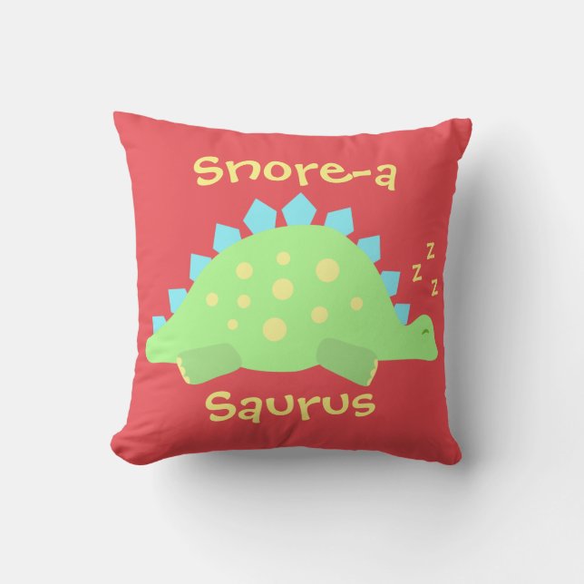 Kids Dinosaur Sleepy Baby Stegosaurus Throw Pillow (Front)