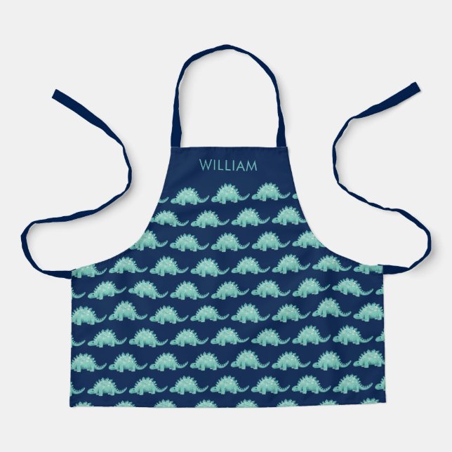Kids Dinosaur Stegosaurus First Name pattern Apron (Front)