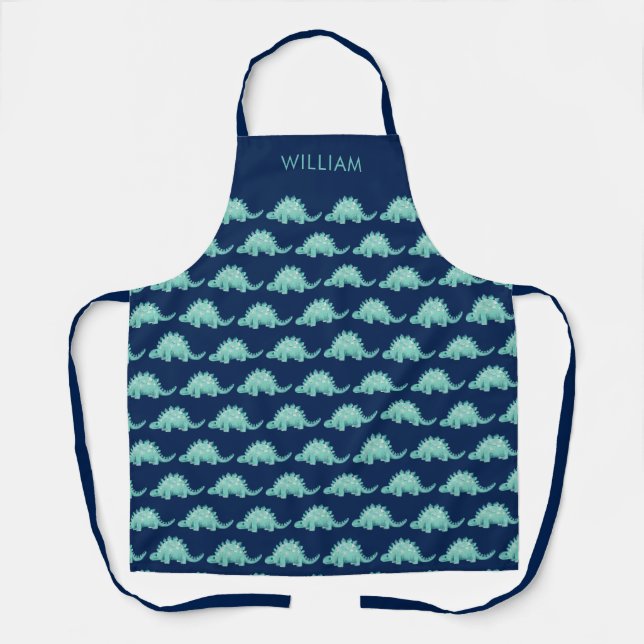 Kids Dinosaur Stegosaurus First Name pattern Apron (Front)