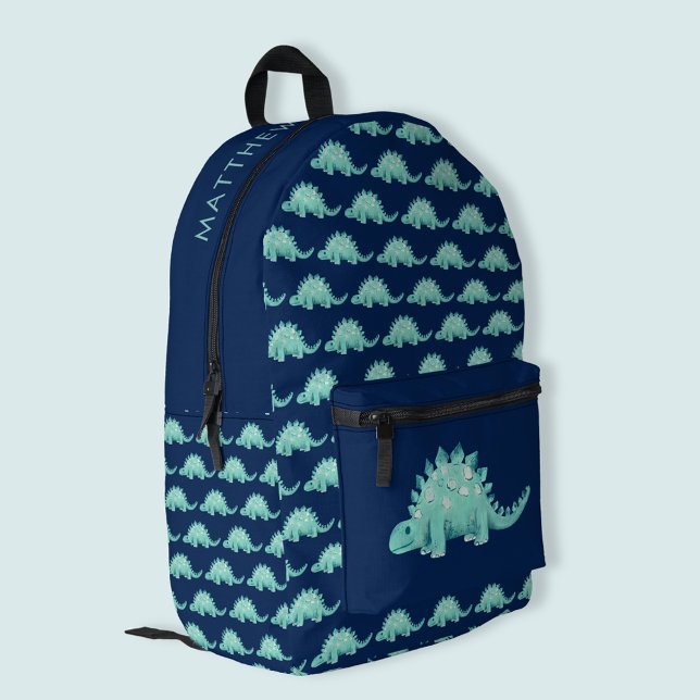 Kids Dinosaur Stegosaurus First Name Printed Backpack (Cute, boys, dinosaur backpack - just add your child's name of choice of text.)