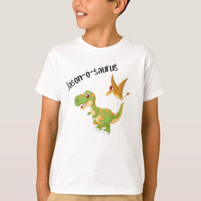 Kids Dinosaur T-Rex Ajouter Nom T-Shirt (Devant)