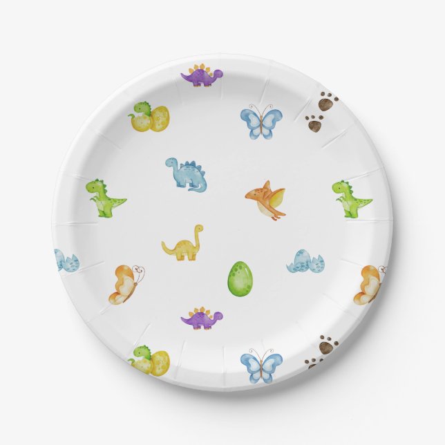 Kids Dinosaur Theme Birthday Paper Plate (Front)