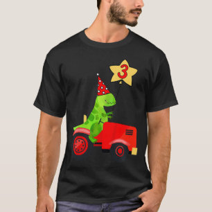 Kids Dinosaur Tractor Birthday Balloon Hat Three 3 T-Shirt
