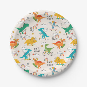 Kids Dinosaur Travelling Pattern Paper Plate