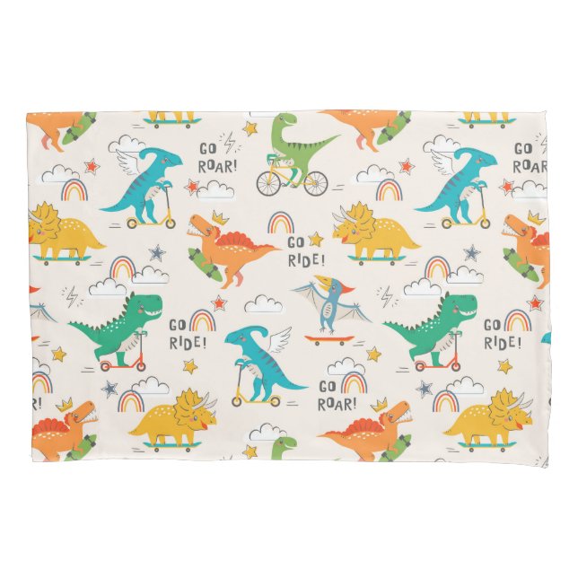 Kids Dinosaur Travelling Pattern Pillowcase (Front-Left)