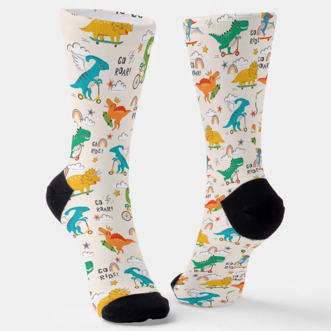 Kids Dinosaur Travelling Pattern Socks (Angled)