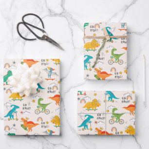 Kids Dinosaur Travelling Pattern Wrapping Paper Sheet
