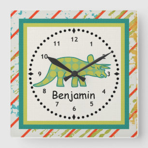 Kids' Dinosaur Wall Clock Green Tricerotops
