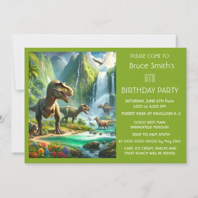 Kids Dinosaurs Birthday Party  Invitation (Front)