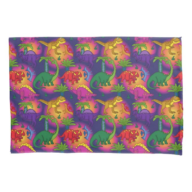 Kids Dinosaurs Bright Colourful Boys Patterned Pillowcase (Front)