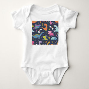 Kids Dinosaurs: Colourful Vintage Pattern Baby Bodysuit