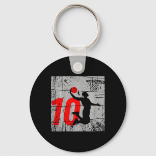 Kids Distressed 10 Year Old 10th Bysketbyll Birthd Keychain