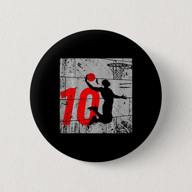 Kids Distressed 12 Year Old 12th Basketball Birthd 2 Inch Round Button (Front)