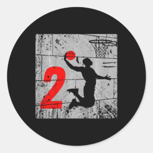 Kids Distressed 2 Year Old 2nd Basketball Birthday Classic Round Sticker