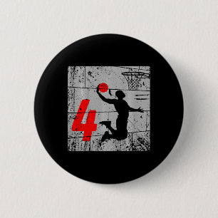 Kids Distressed 4 Year Old 4th Bysketbyll Birthday 2 Inch Round Button