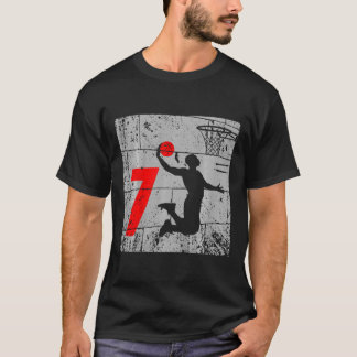 Kids Distressed 7 Year Old 7th Basketball Birthday T-Shirt