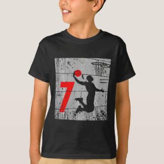 Kids Distressed 7 Year Old 7th Bysketbyll Birthday T-Shirt