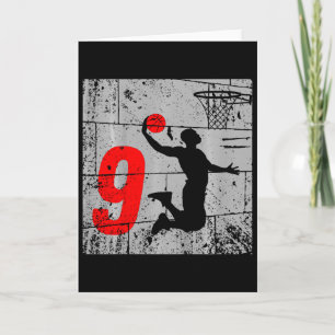Kids Distressed 9 Year Old 9th Bysketbyll Birthday Card